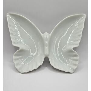 White Porcelain Butterfly Trinket Dish Vintage Jewelry Vanity Catchall